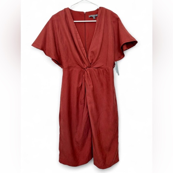 julia jordan Dresses & Skirts - NWT Julia‎ Jordan Flutter Sleeve Twist Front V Neck Sheath Dress Rust Size 4